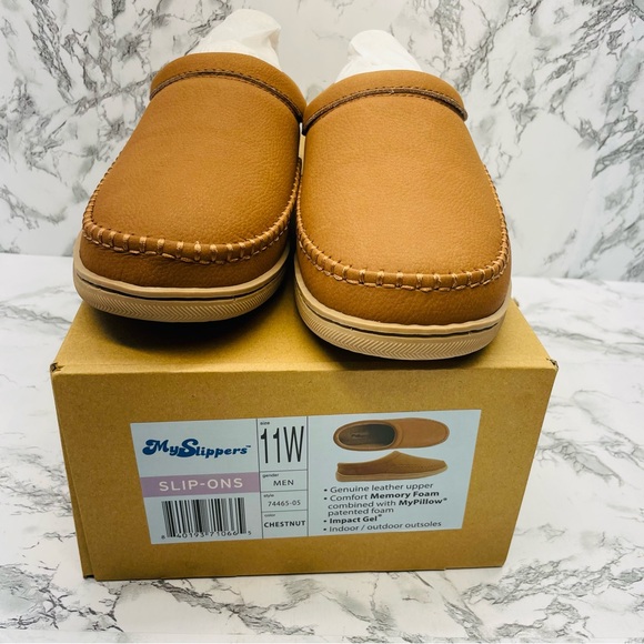 MySlippers Men's Tan Leather Slip-Ons size 11W - Picture 1 of 10
